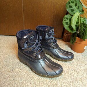 Sperry Girls Metallic Blue Salt Water Duck Boots